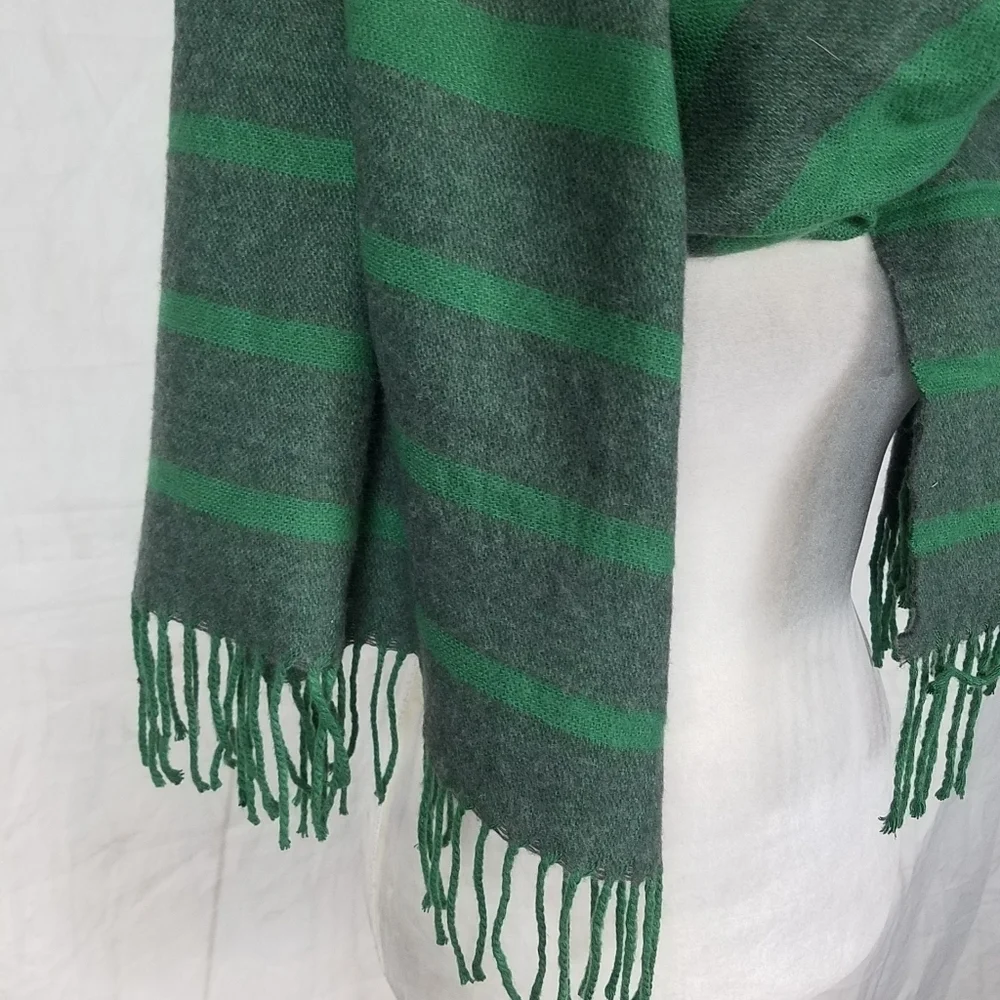 Super soft and cozy green and gray striped scarf